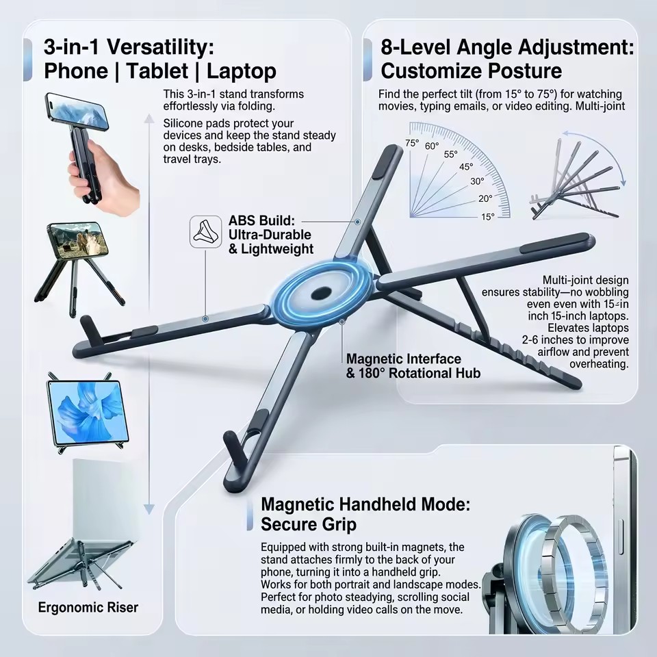 Laptop Ergonomic Accessories - 휴대용 자석식 휴대폰 거치대 & 셀카봉