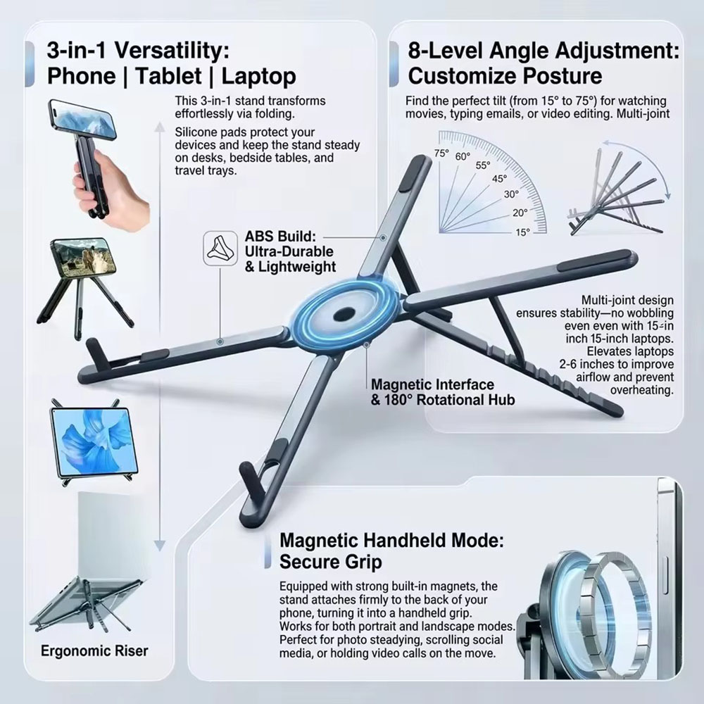 Laptop Ergonomic Accessories - 휴대용 자석식 휴대폰 거치대 & 셀카봉