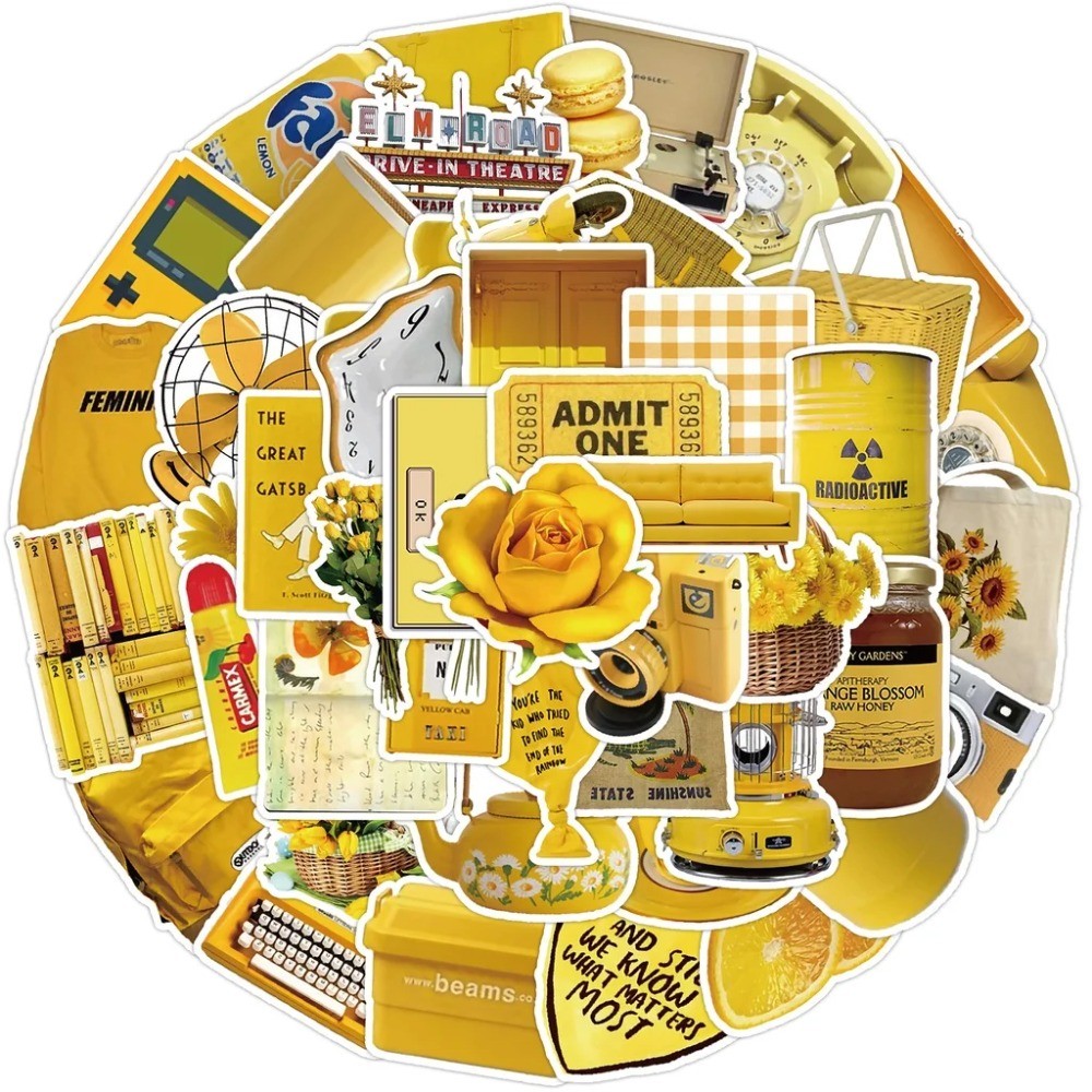 50개의 미적 감각이 돋보이는 노란색 빈티지 스티커 - - Yellow Laptop Accessories 리뷰 및 가격