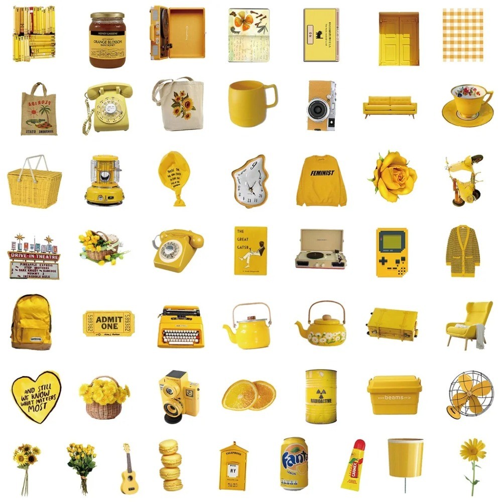 50개의 미적 감각이 돋보이는 노란색 빈티지 스티커 - - Yellow Laptop Accessories 리뷰 및 가격