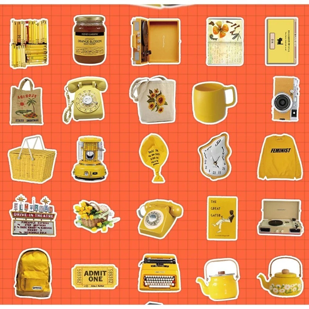 50개의 미적 감각이 돋보이는 노란색 빈티지 스티커 - - Yellow Laptop Accessories 리뷰 및 가격