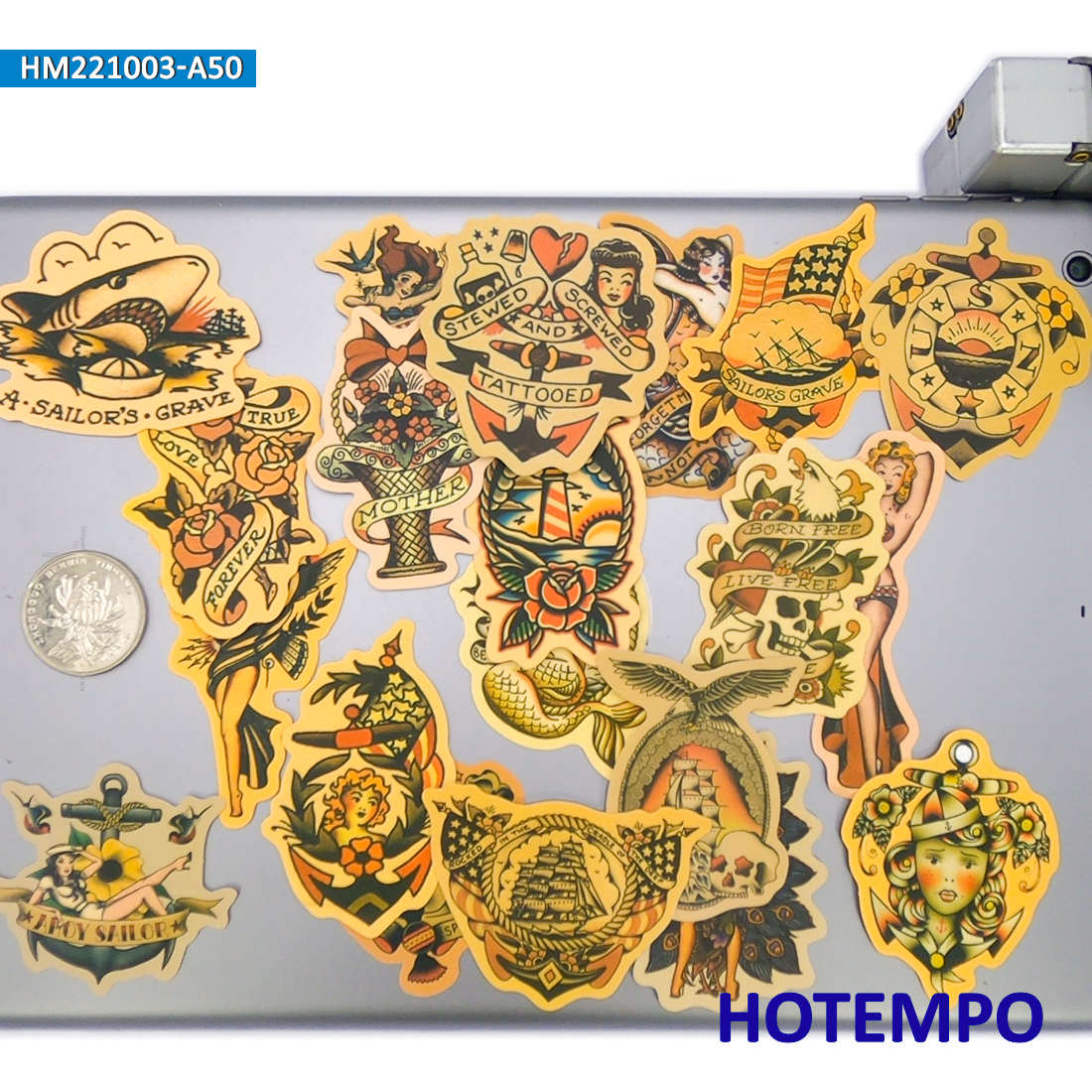 50 개, 황변 레트로 데칼, 올드 스쿨 문신 소녀 선 - Yellow Laptop Accessories 리뷰 및 가격