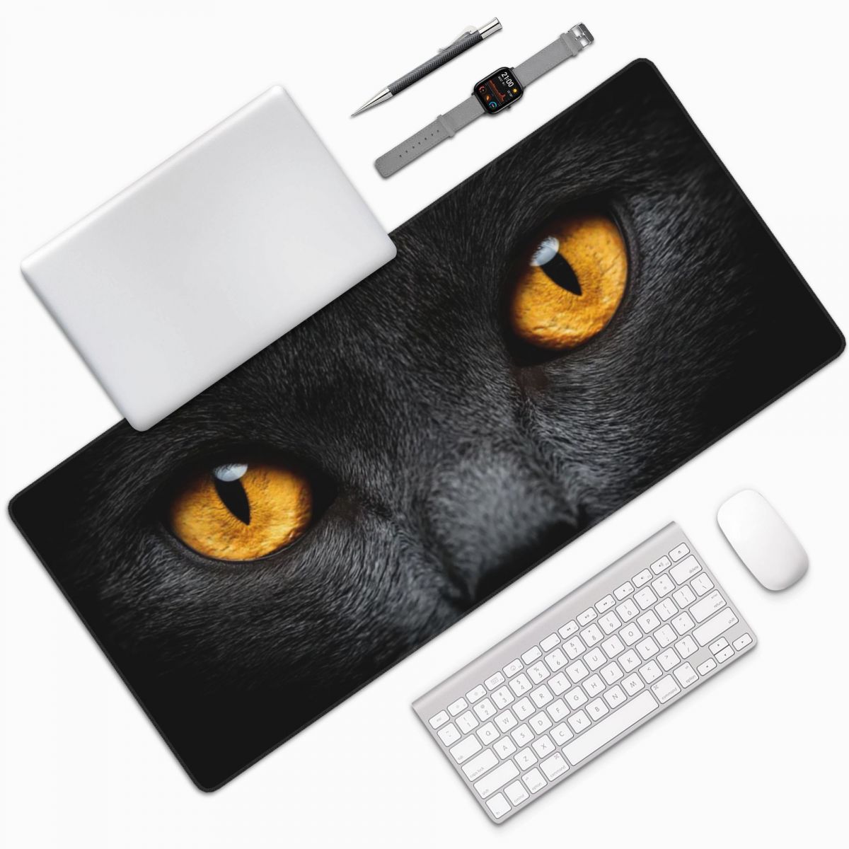 검은 고양이 얼굴과 노란 눈 대형 마우스 패드 컴퓨터  - Yellow Laptop Accessories 리뷰 및 가격
