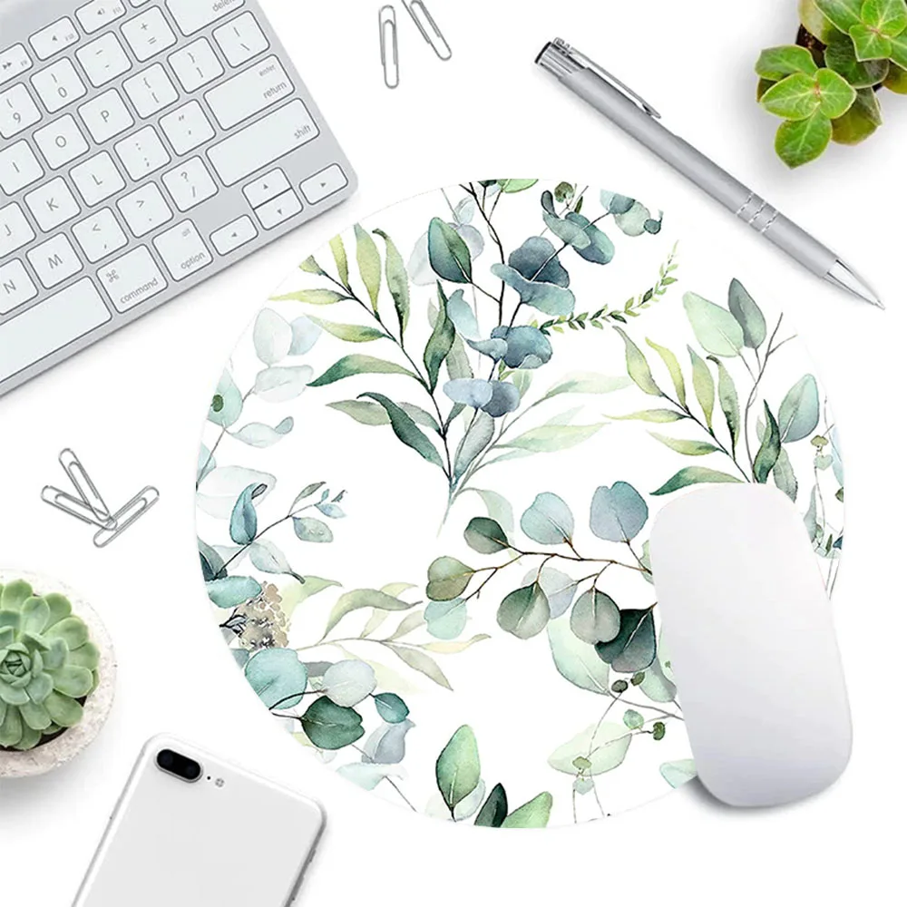 둥근 모양의 마우스 패드, 귀여운 나뭇잎 디자인, 고무 - Laptop Accessories Design 리뷰 및 가격