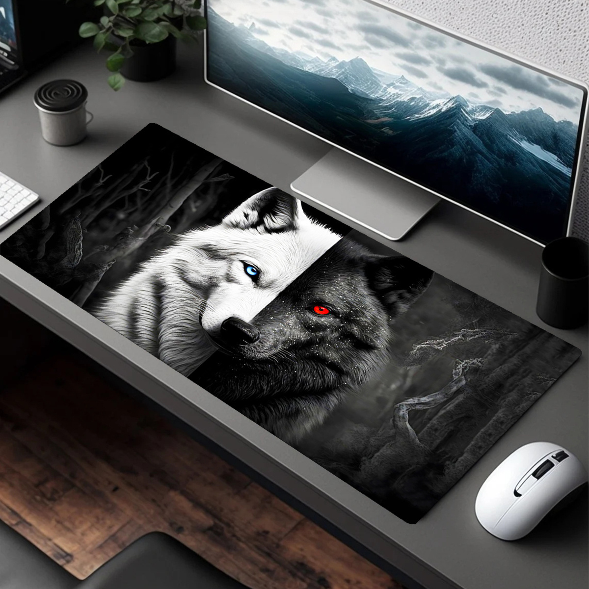 대형 게임용 마우스 패드 흑백 늑대왕 디자인 미끄럼 방 - Laptop Accessories Design 리뷰 및 가격