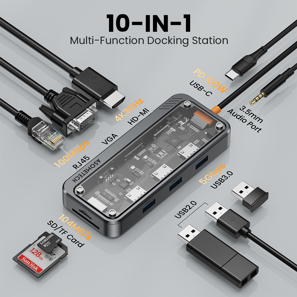 10 In 1 허브 Usb 3.0 유형 C-HDMI 호 - Laptop Accessories For Programmers 리뷰 및 가격